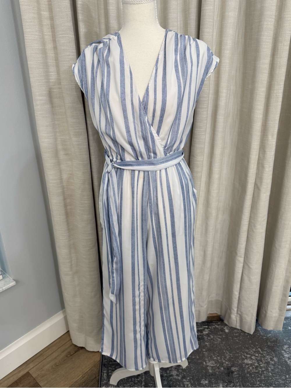 Blue and White Pant Romper